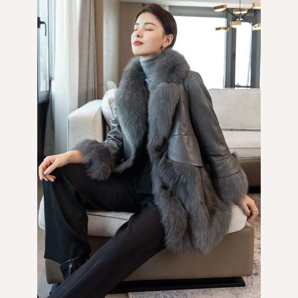 trendy puffer coat2023 Natural fox fur coat women's genuine sheepskin leather jacket Winter Coat Women