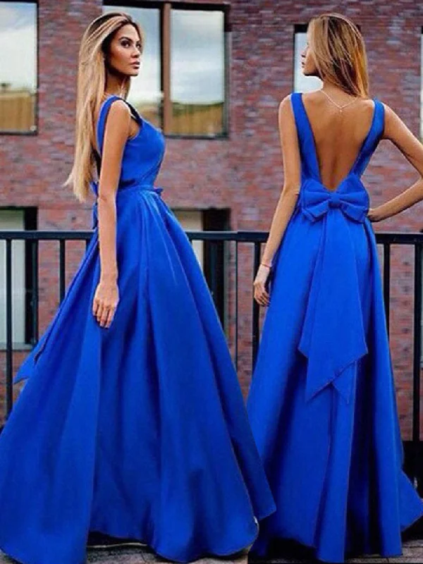 Don't Miss Royal Blue Prom Dresses Floor-length Satin Prom Dress/Evening Dress JKS096