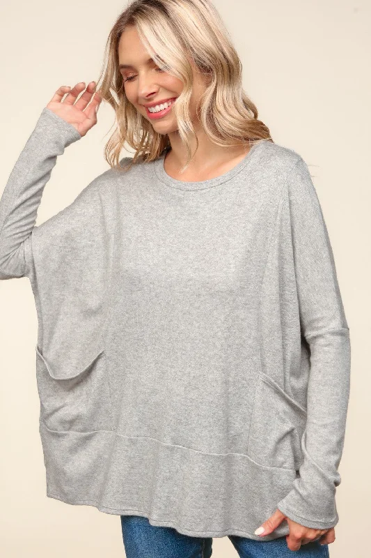 Deal of the Day retro coatPLUS GREY DOLMAN LONG SLEEVE OVERSIZED SWEATER KNIT TOP