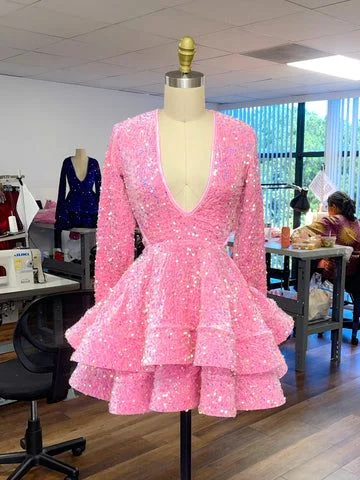 Final Markdown long-sleeve floral dressPink Cocktail Dresses Women's A-Line V-Neck Long Sleeve Homecoming Dress Y788 Final Markdown long-sleeve floral dressPink Cocktail Dresses Women's A-Line V-Neck Long Sleeve Homecoming Dress Y788