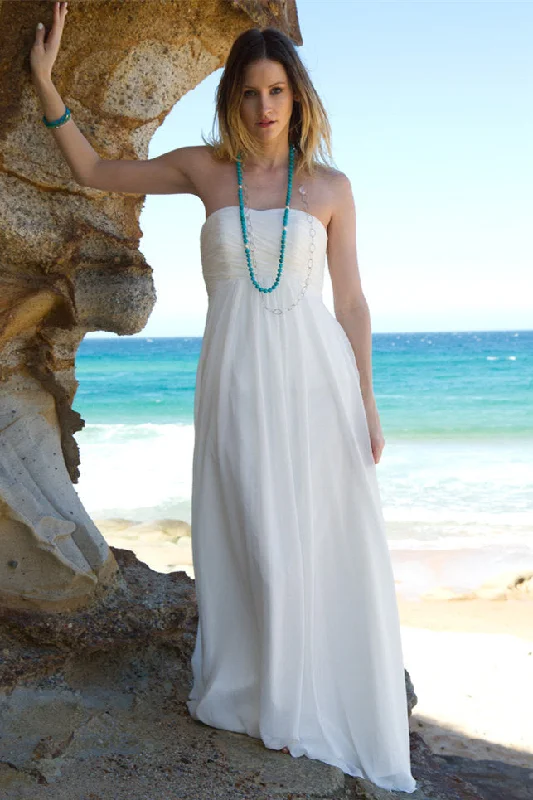 Shop and Save A-line Strapless Floor Length Court Chiffon Backless Wedding Dress