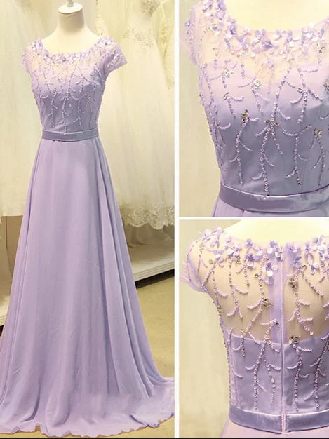 Grand Opening Sale Beautiful Prom Dresses A-line Long Lilac Chiffon Prom Dress/Evening Dress JKL097