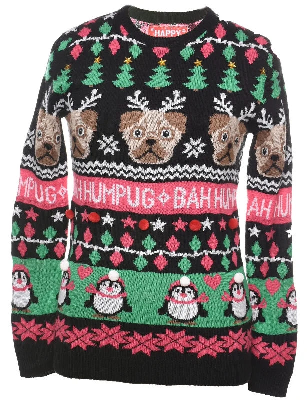 Limited Time Discount classic trench coatBah Hum Pug Design Christmas Jumper - S