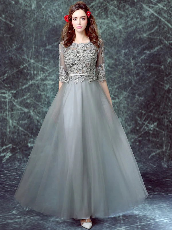 Instant Discount Chic Prom Dresses Scoop Floor-length Half Sleeve Long Prom Dress/Evening Dress JKL171