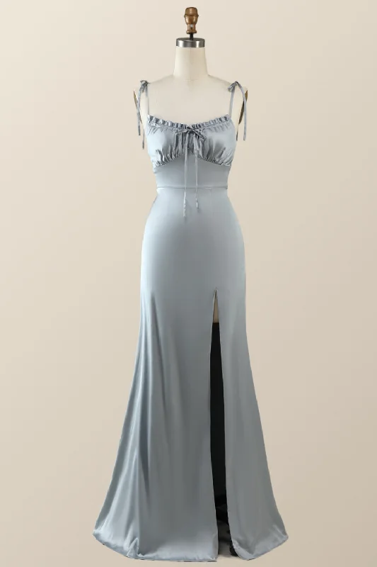 Take Advantage long sleeve dressMisty Blue Straps Ruffle A-line Bridesmaid Dress