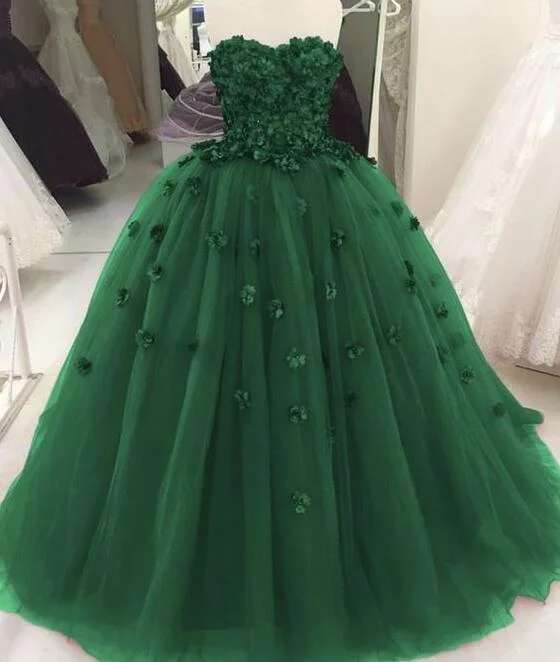 sophisticated dresssweetheart green ball gown quinceanera dresses with flowers Y1622