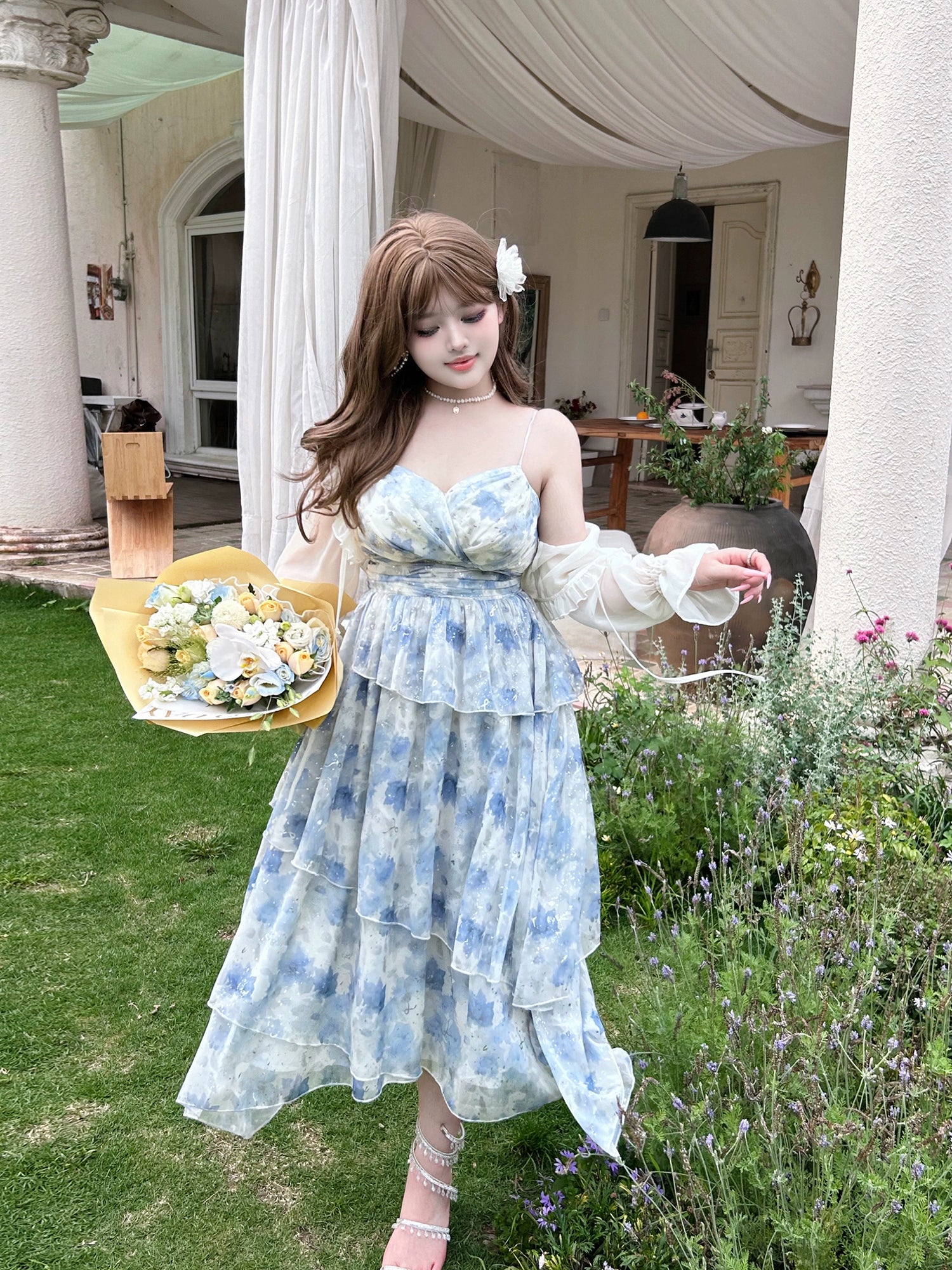 casual summer dressYingtang~Plus Size Blue Lolita JSK Dress Cardigan Set New Arrival