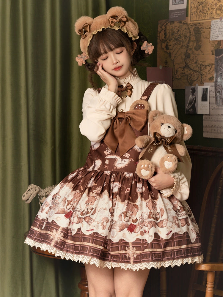 Clearance Event satin midi dressTo Alice~Dear Dolls~Sweet Lolita Salopette Bear Print Dress Clearance Event satin midi dressTo Alice~Dear Dolls~Sweet Lolita Salopette Bear Print Dress