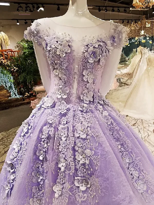 Final Clearance fitted dressHi-low Party Dress Lace Appliques Purple Prom Dress Y1077