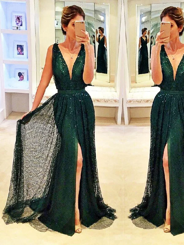 Season Finale Sale Sexy Dark Green Prom Dresses Sheath/Column Sequins Prom Dress/Evening Dress JKL098