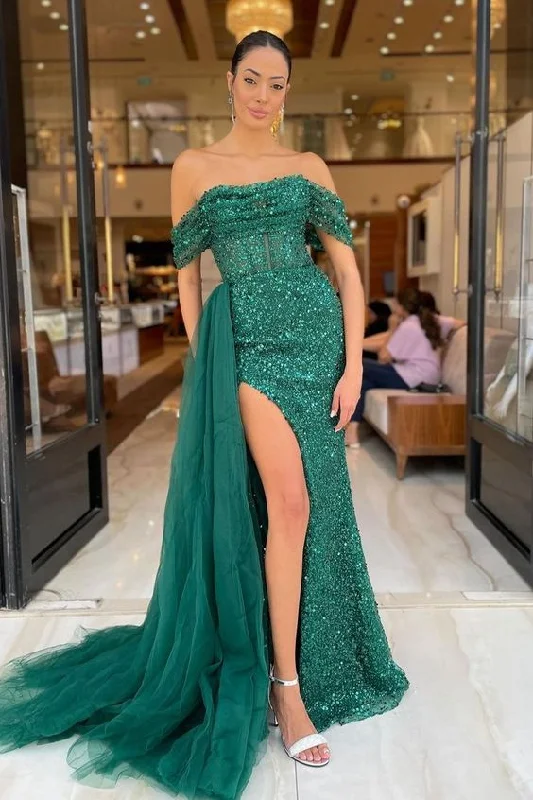 boho dressEmerald Prom Dress Long Sparkly Mermaid Formal Gown For Women Y1698