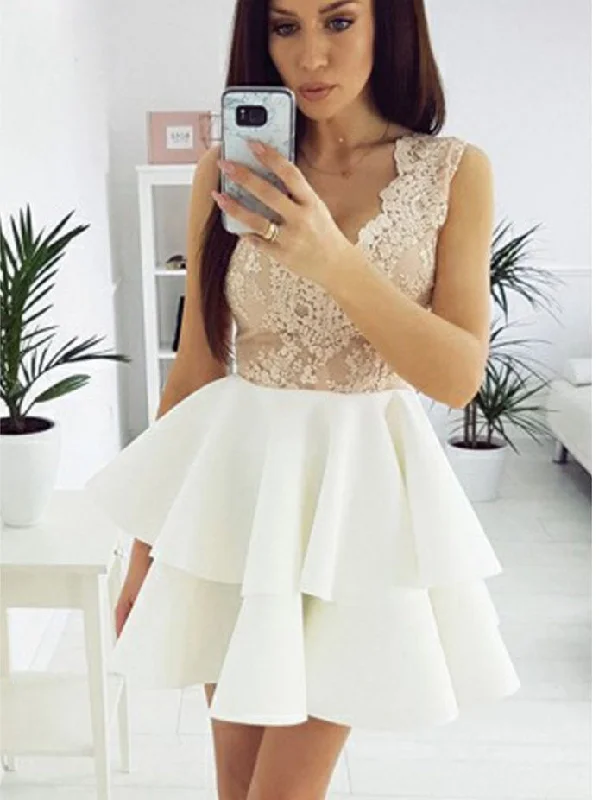 Low Prices Beautiful Homecoming Dresses V-neck Lace Short Prom Dress Party Dress JK702