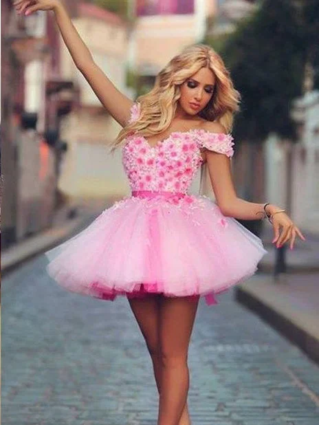 Warehouse Sale Beautiful Homecoming Dresses Hand-Made Flower Pink Short Prom Dress Party Dress JK705