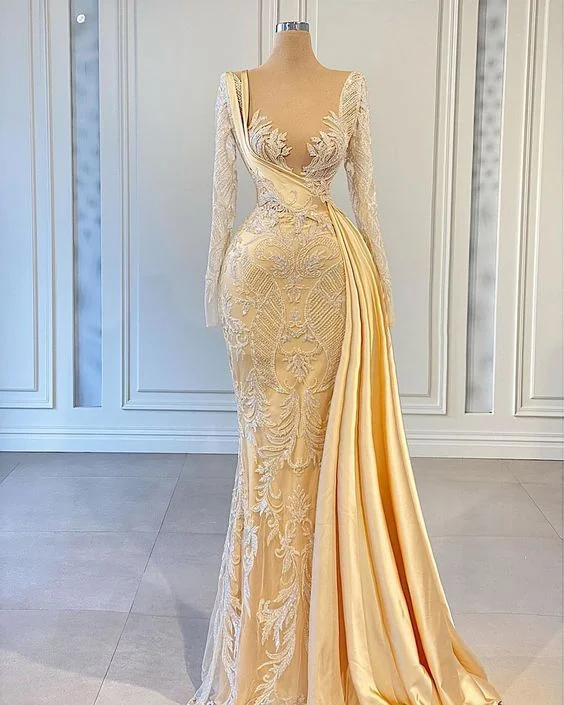 Clearance Sale draped dressElegant Hot Yellow Applique Long Sleeves Wedding Dresses Women Formal Pageant Dress Y899 Clearance Sale draped dressElegant Hot Yellow Applique Long Sleeves Wedding Dresses Women Formal Pageant Dress Y899