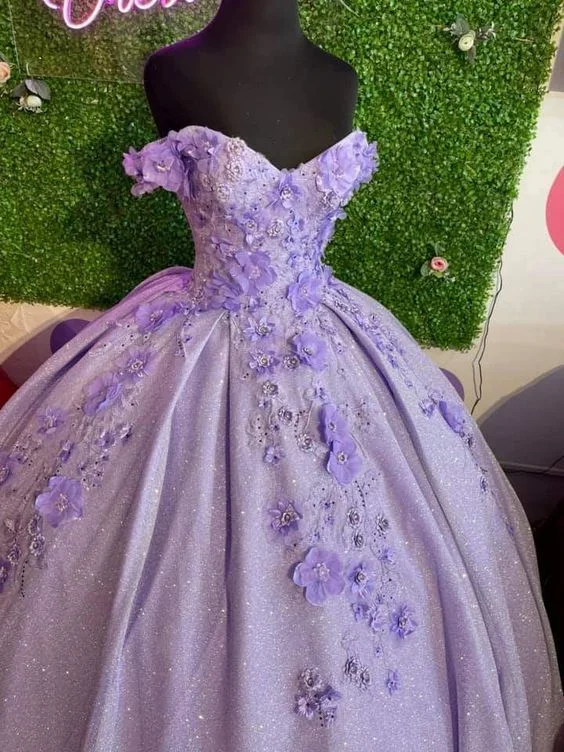 Big Savings summer dressLavender ball gown off the shoulder with 3d flowers sweet 16 dress Y473 Big Savings summer dressLavender ball gown off the shoulder with 3d flowers sweet 16 dress Y473