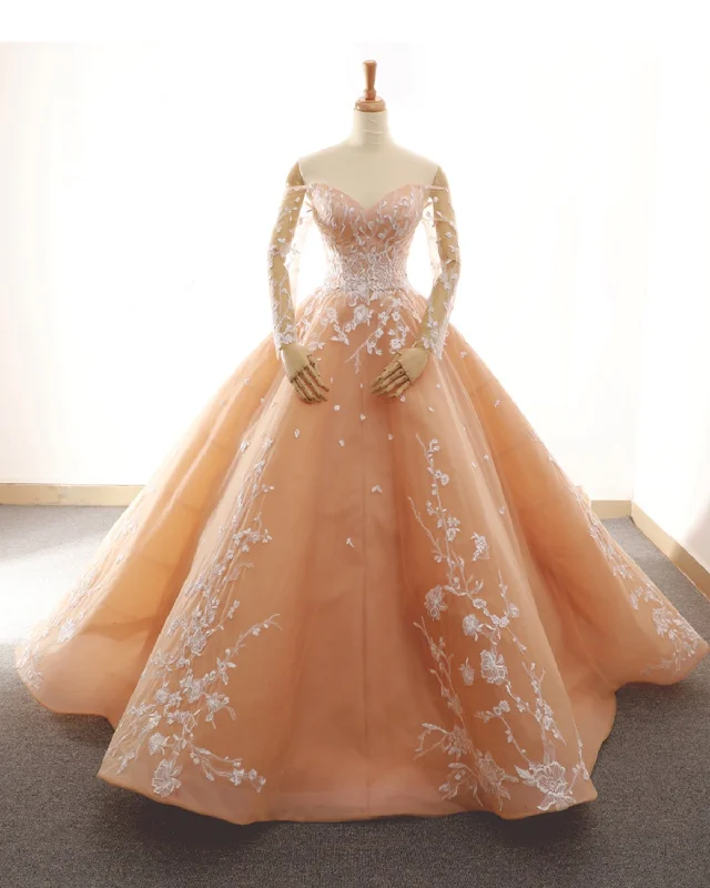 Huge Savings Long Sleeve Sweetheart Prom Dresses Lace Appliques Sweet 16 Dresses NA5002