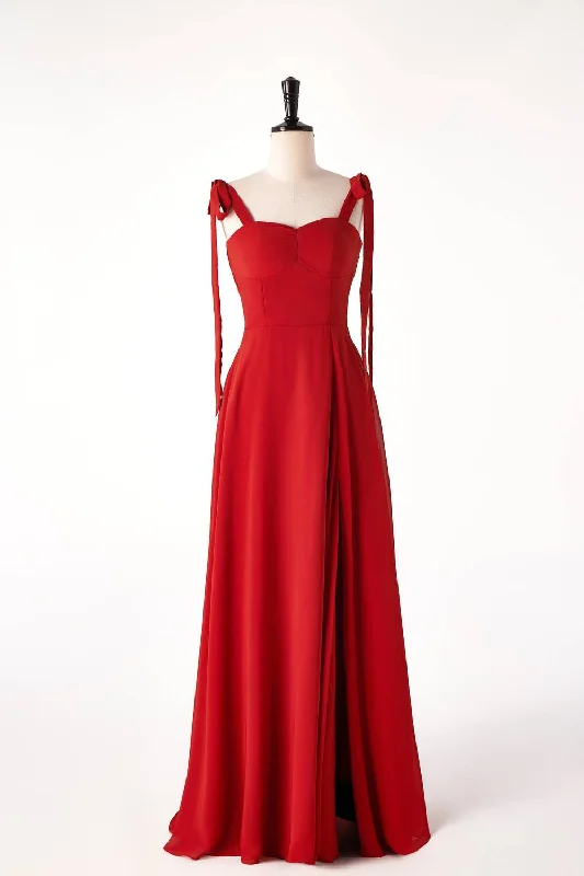 Super Deal elegant shift dressRust Red Chiffon Long Bridesmaid Dress with Tie Shoulders