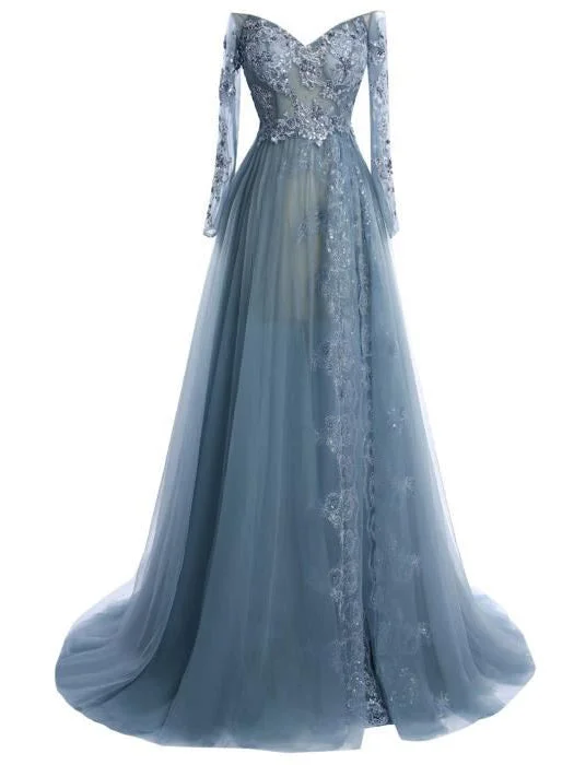 Limited Time Lavender Prom Dresses Sweep/Brush Train Off-the-shoulder Sexy Prom Dress/Evening Dress JKS122