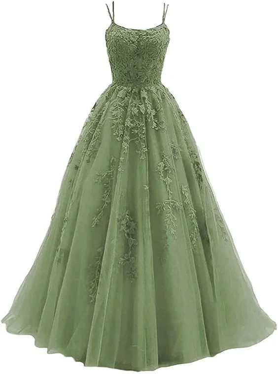 Holiday Sale luxury dressWomen's Lace Applique Tulle Long Straps Cross Back Long Party Dress, Green Junior Prom Dress Y611 Holiday Sale luxury dressWomen's Lace Applique Tulle Long Straps Cross Back Long Party Dress, Green Junior Prom Dress Y611