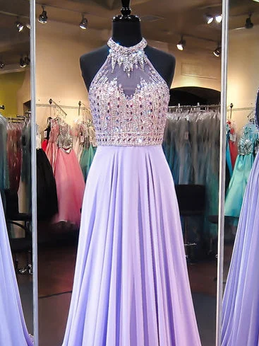 Low Prices Chic Prom Dresses A-line Halter Chiffon Lilac Prom Dress/Evening Dress JKL052