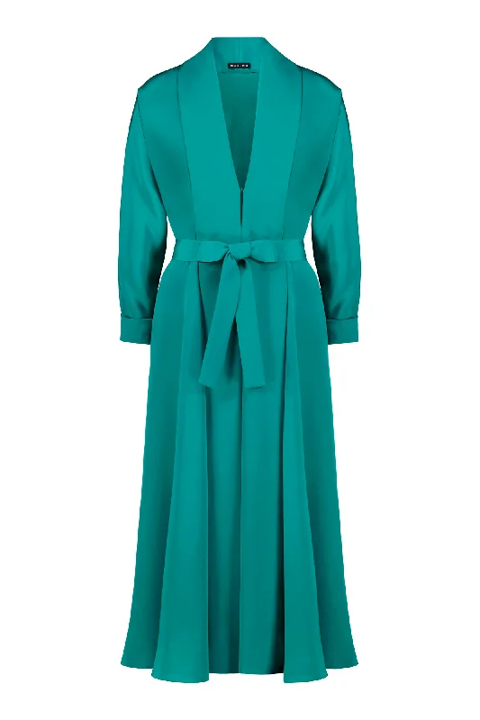 Year-End Sale cozy fleece coatLINARIA TEAL SILK KIMONO CUT COAT DRESS