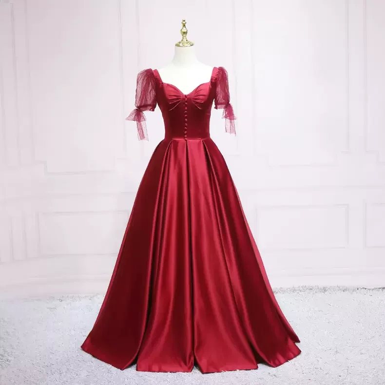 Price Drop flowy evening dressBurgundy Satin Prom Dress A-line Prom Dress s20