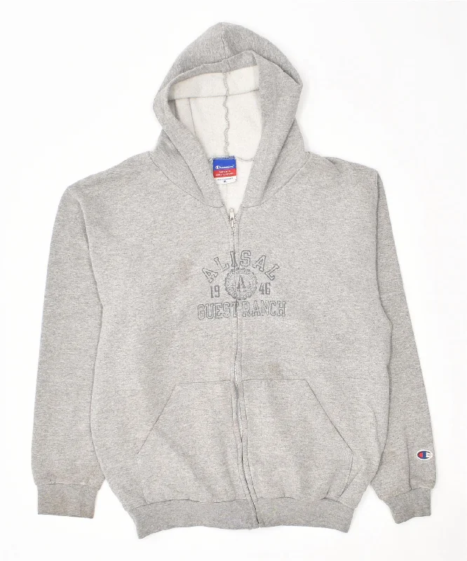 casual fit hoodieCHAMPION Womens Graphic Zip Hoodie Sweater UK 18 XL Grey