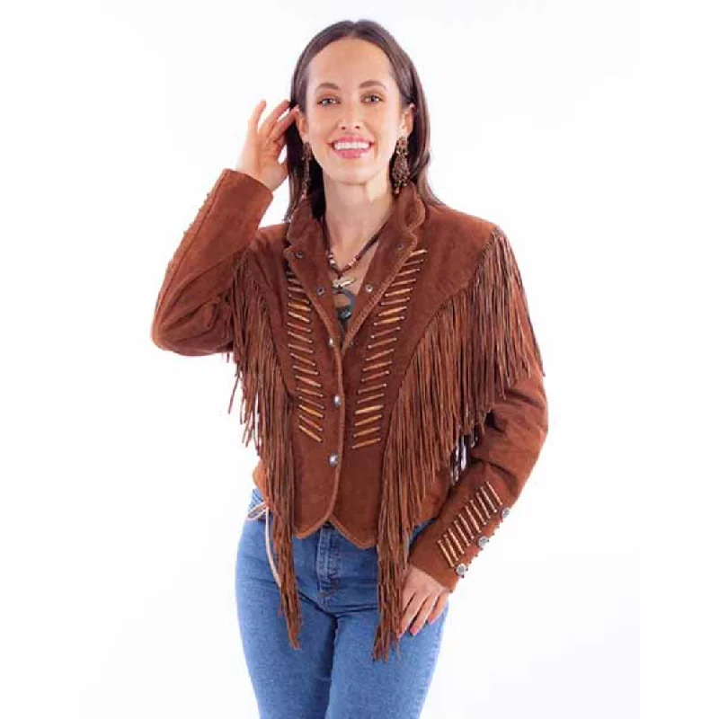 Flash Deals relaxed fit coatWomen's Cafe Brown Fringe Whip Stitch Jacket By Scully L1100-125