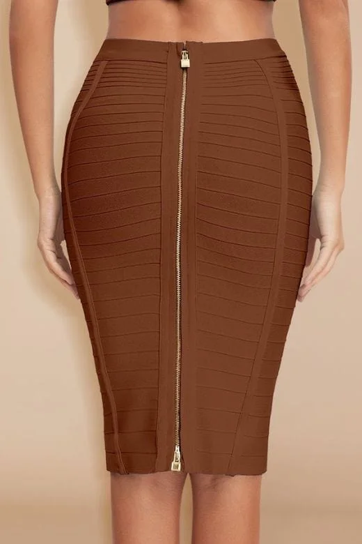 Clearance Sale trendy bodycon dressPencil High Waist Bandage Knee Length Knitted Skirt - Tan Brown