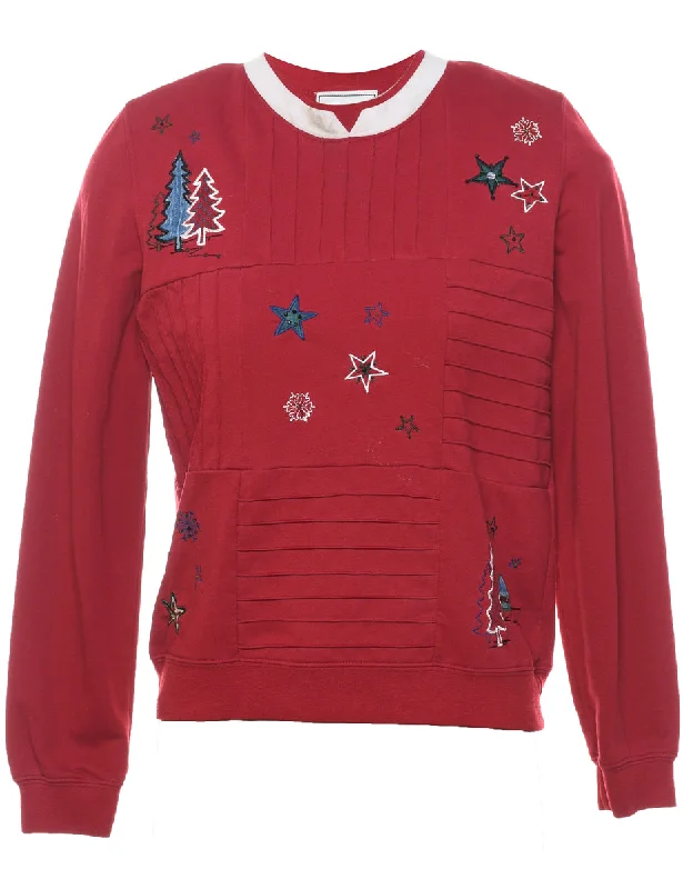Closeout Sale relaxed fit coatPatchwork Christmas Sweatshirt - S