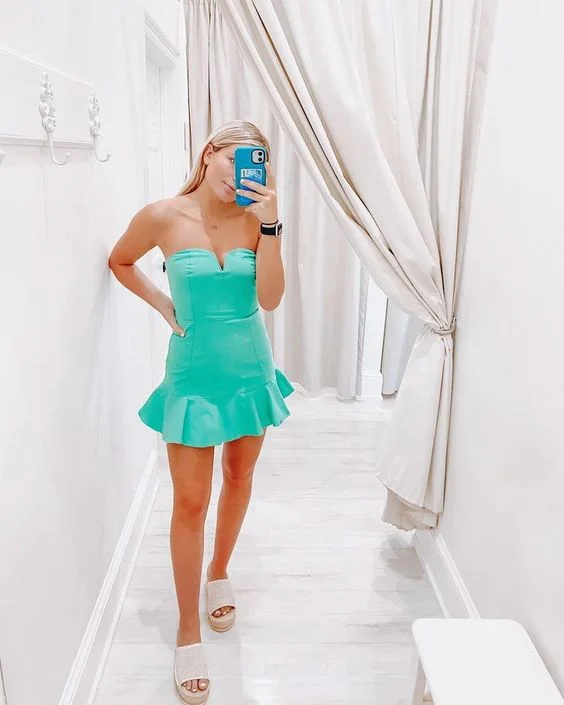 floral wrap dressStrapless Mint Green Homecoming Dress,Graduation Dress  Y2071