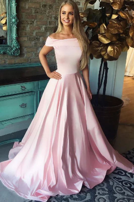 Big Discounts Off-the-Shoulder Dusty Pink Long A-Line Prom Evening Dress JKG016