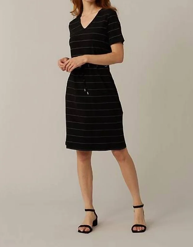 wrap dressStriped Drawstring Dress In Black/vanilla