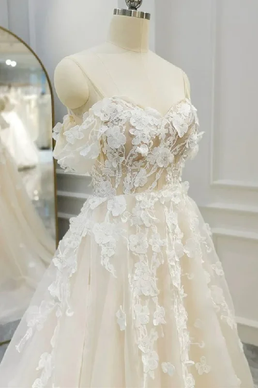 Super Sale sleeveless dressOff Shoulder Light Champagne Tulle Lace Long Wedding Dress Y211 Super Sale sleeveless dressOff Shoulder Light Champagne Tulle Lace Long Wedding Dress Y211