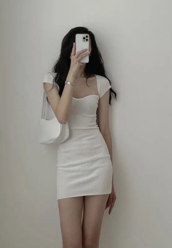 stylish party dressWhite Bodycon Dress Summer Dress, Sexy White Homecoming Dress Y1467