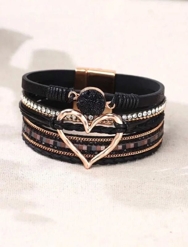 Online Exclusive sleek midi dressRhinestone Heart Wrap Bracelet - Black
