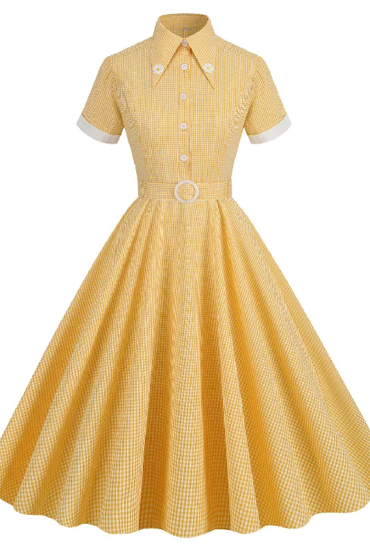 Fantastic Offers ashionable dressShort Sleeves Yellow Daisy Swing Dress