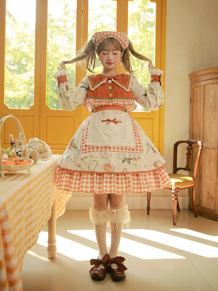 flowy maxi dressMademoiselle Pearl~Persimmon~Autumn Persimmon Print Lolita OP JSK SK Dress