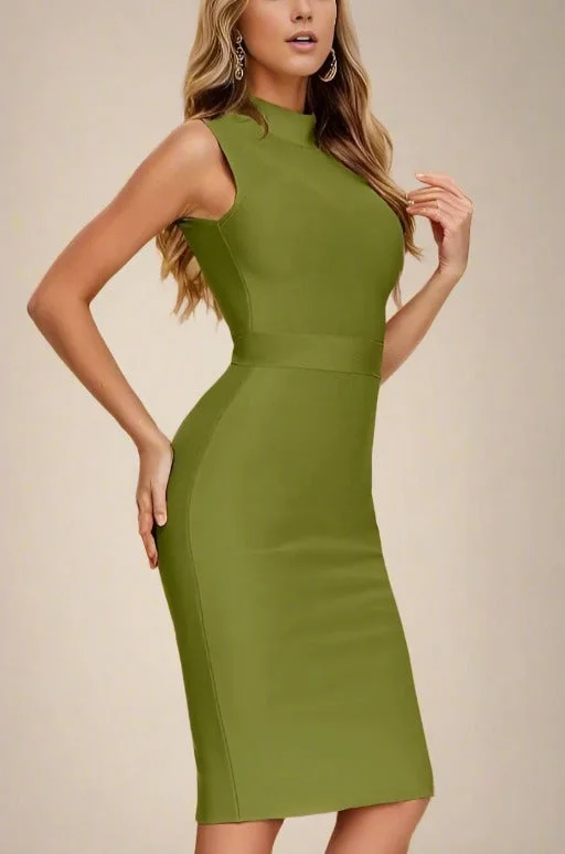 Online Exclusive fitted cocktail dressGrace Bandage Midi Dress - Olive Green