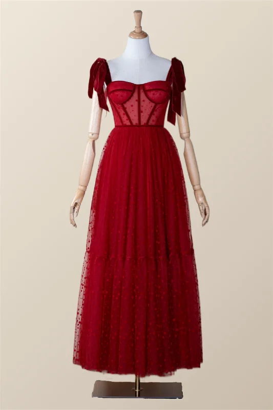 New Markdowns lace dressRed Dotted Tulle Corset Ankle Length Dress
