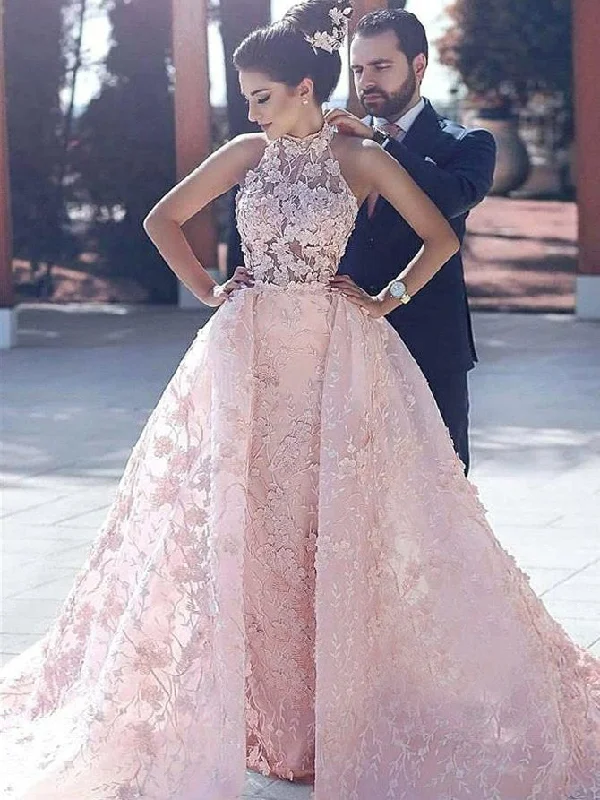 Price Slash Luxury Wedding Dresses Halter Embroidery Organza Prom Dress/Evening Dress JKS074