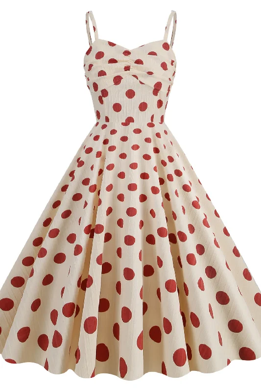 Major Savings summer dressStraps Ivory and Red Polk Dots Swing Dress