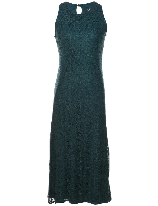 outdoor adventure coatDark Green Sleeveless Lace Evening Dress - M