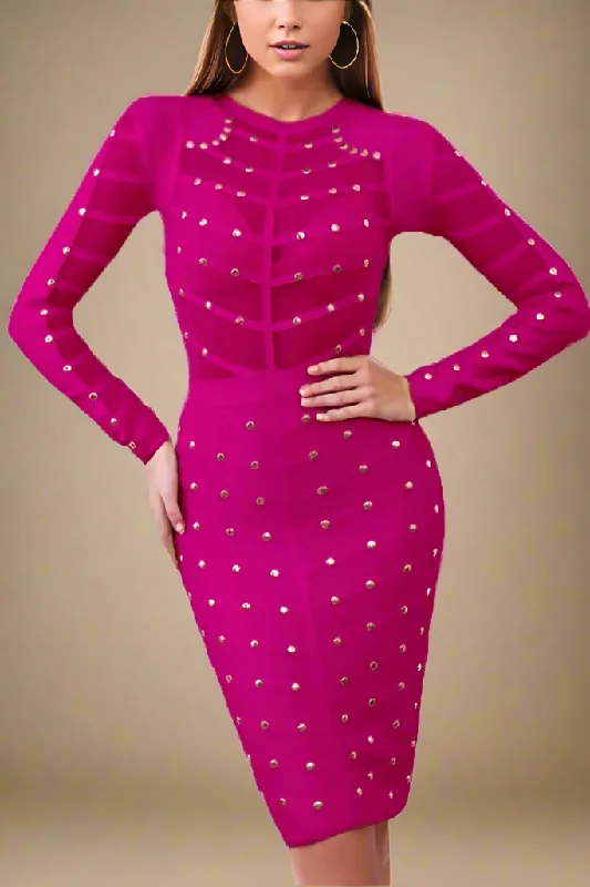 Warehouse Sale stylish party dressRosa Long Sleeve Bodycon Dress - Neon Purple