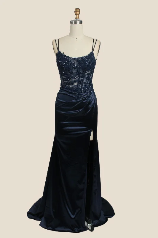 Today’s Special wool dressDouble Straps Navy Blue Sequin Long Dress