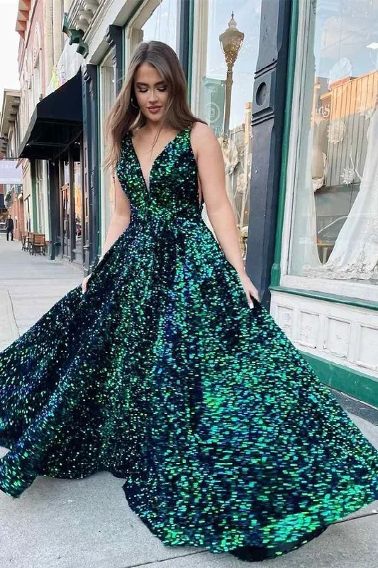 Online Exclusive knit dressSparkly Dark Green Sequins Long Prom Dress with Pockets Y347 Online Exclusive knit dressSparkly Dark Green Sequins Long Prom Dress with Pockets Y347