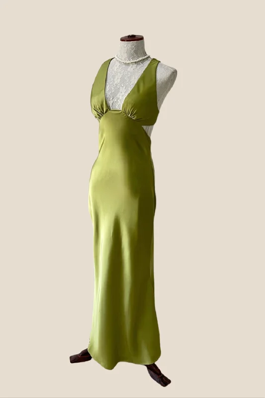 Closeout cocktail dressPlunge Neck Green Cutout Sheath Long Dress