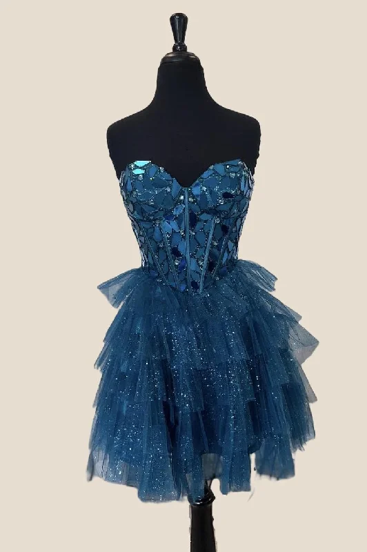 Savings Spectacular t-shirt dressSweetheart Ink Blue Mirror Layered Short Dress