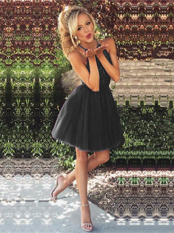 Price Drop Alert Homecoming Dress Sexy Tulle Halter Beading Short Prom Dress Party Dress JK269