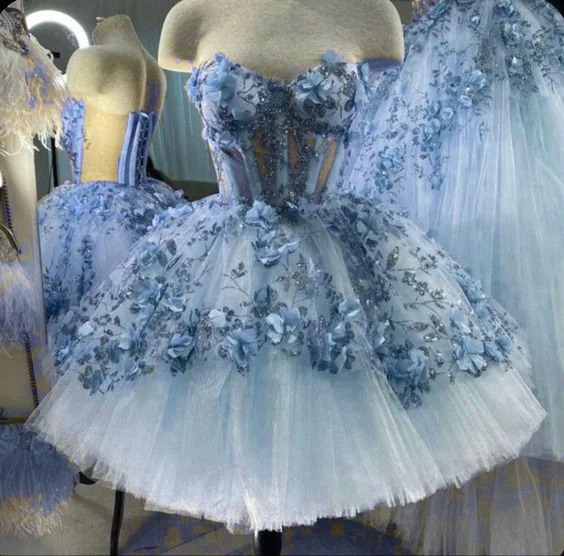 Savings Alert casual shift dressBlue Tulle Short Homecoming Dress With 3D Flowers Y38 Savings Alert casual shift dressBlue Tulle Short Homecoming Dress With 3D Flowers Y38